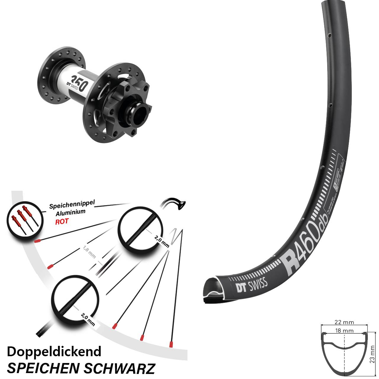 Laufrad 28 Zoll DT Swiss R 460 Disc-350 12x100 6-Loch