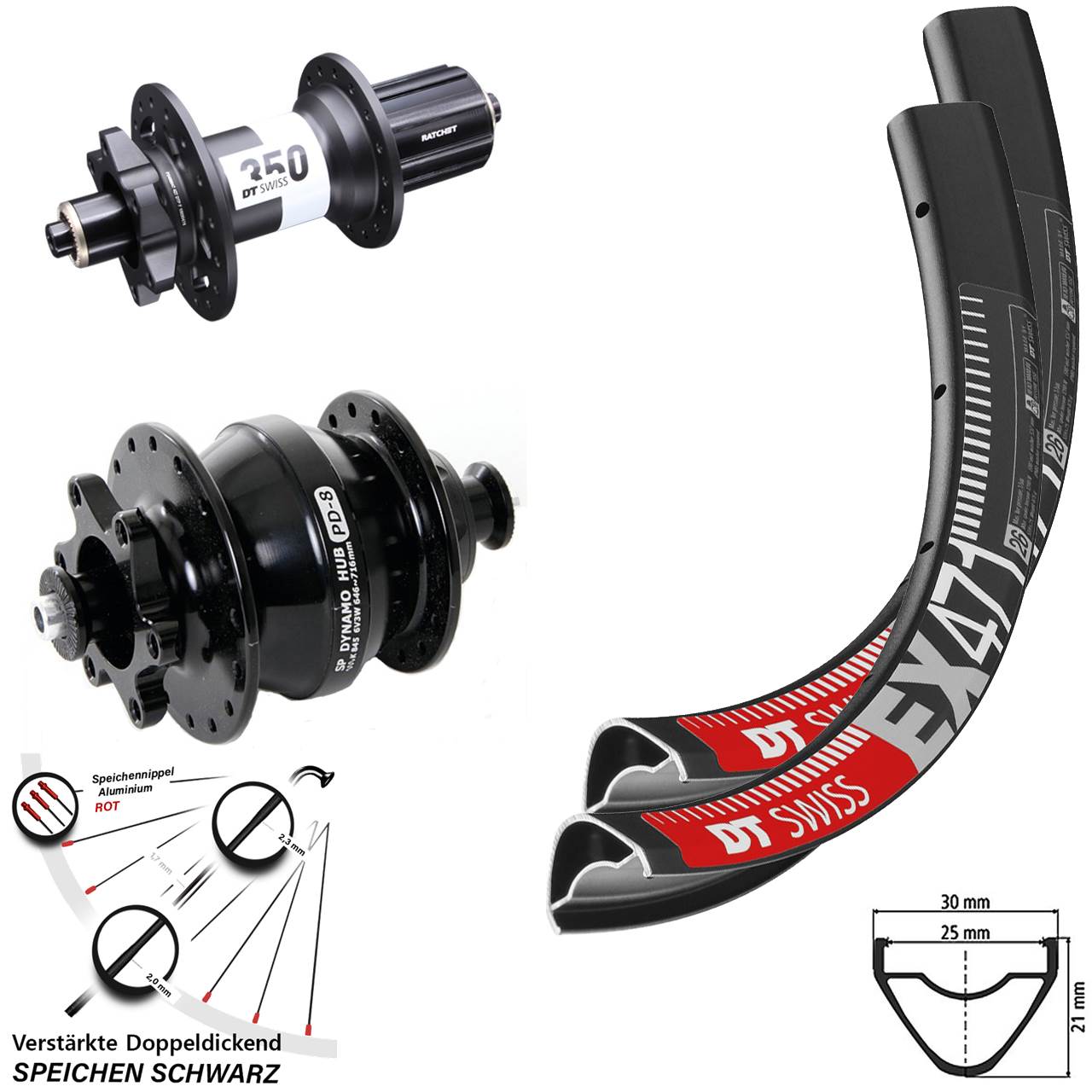 650B Laufradsatz DT Swiss EX 471-350 Ratchet 36 Disc SP PD-8 8-11 fach für Schnellspanner