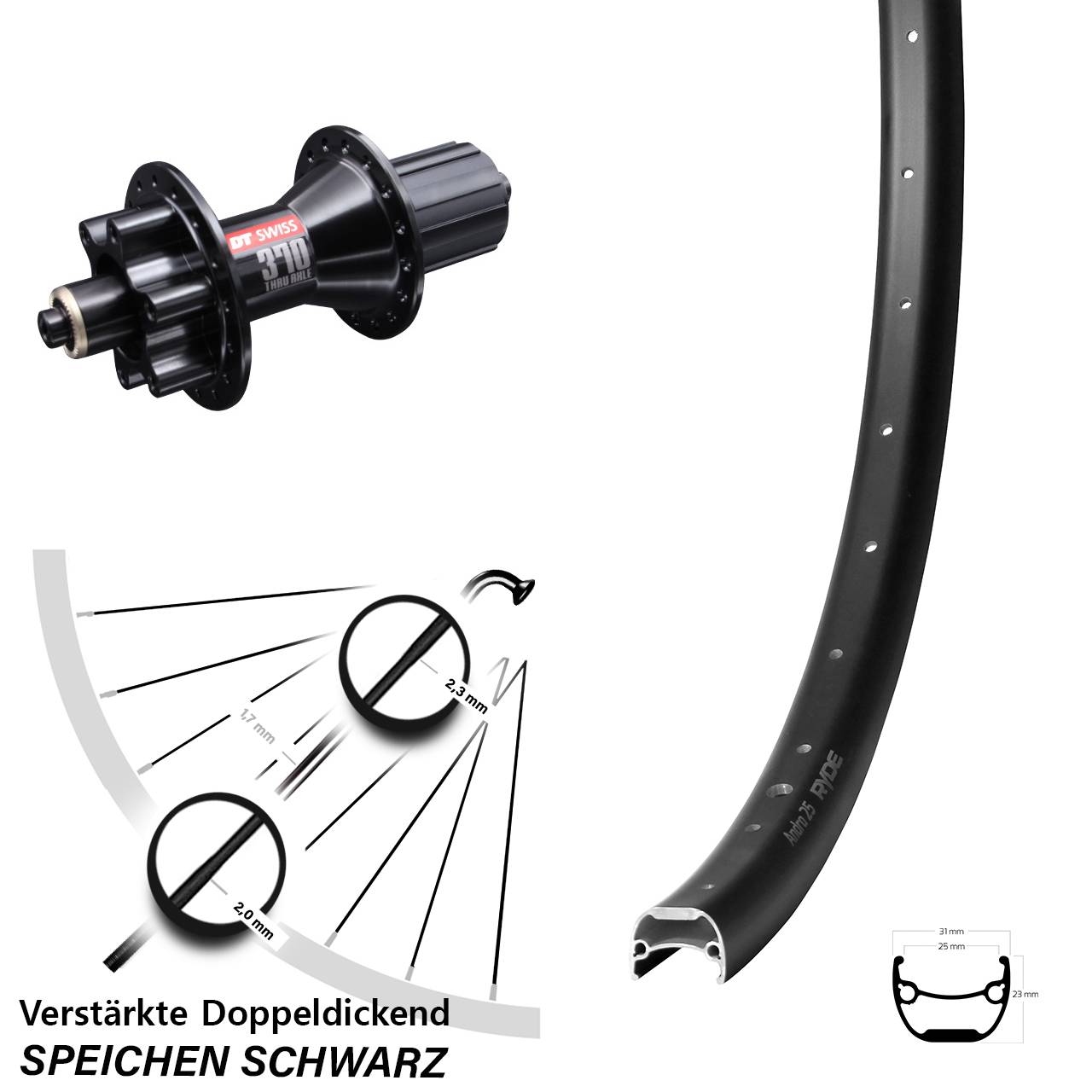 Disc Hinterrad QR 28-29 Zoll Ryde Andra 25 DT Swiss 370 Hybrid 8-11 fach
