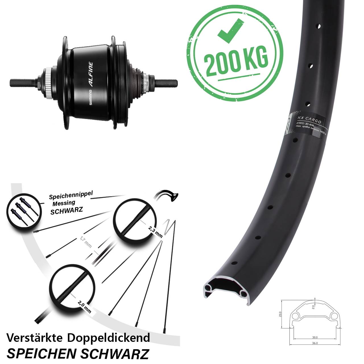 29 Zoll KX Cargo Hinterrad Shimano Alfine 8 Gang