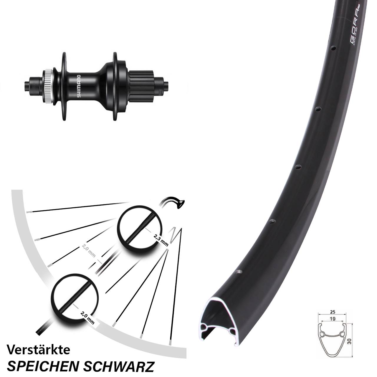 Gora Plus Shimano FH-MT500 28 Zoll Disc Hinterrad für Schnellspanner Micro Spline