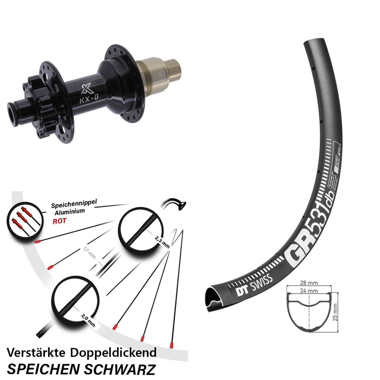 Hinterrad 6-Loch 12x148 27,5 Zoll DT Swiss GR531 KX-B SRAM XD