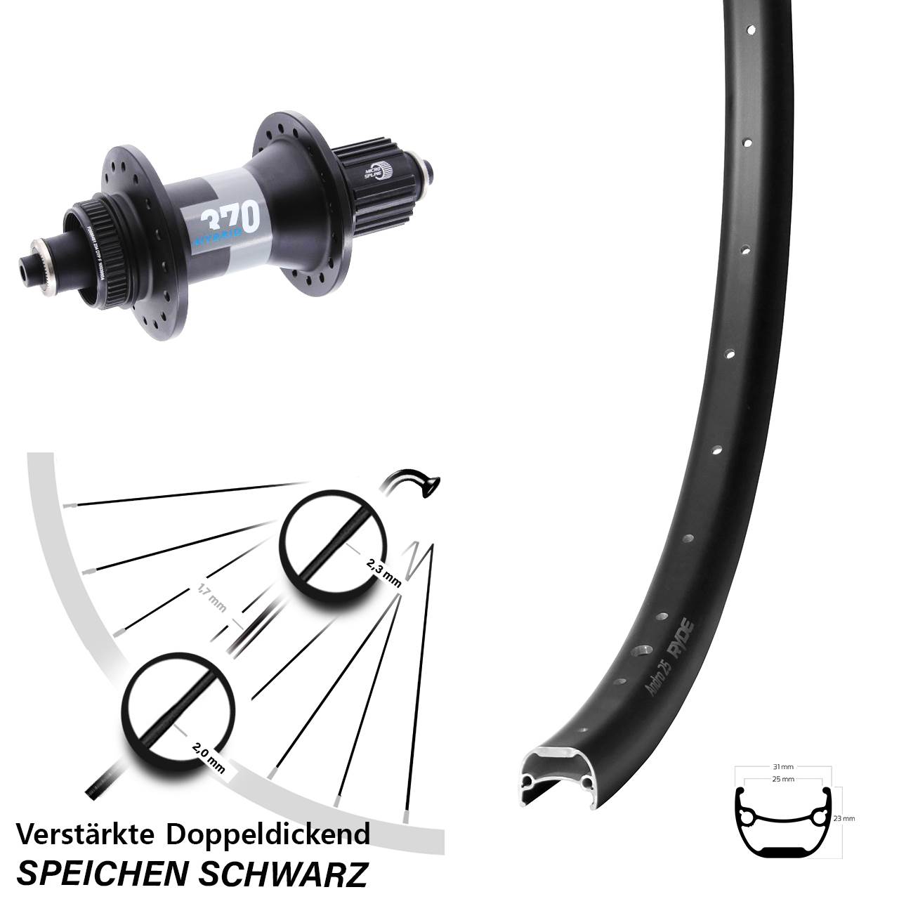 Boost Disc Laufrad QR 28-29 Zoll Ryde Andra 25 DT Swiss 370 Hybrid Shimano Micro Spline
