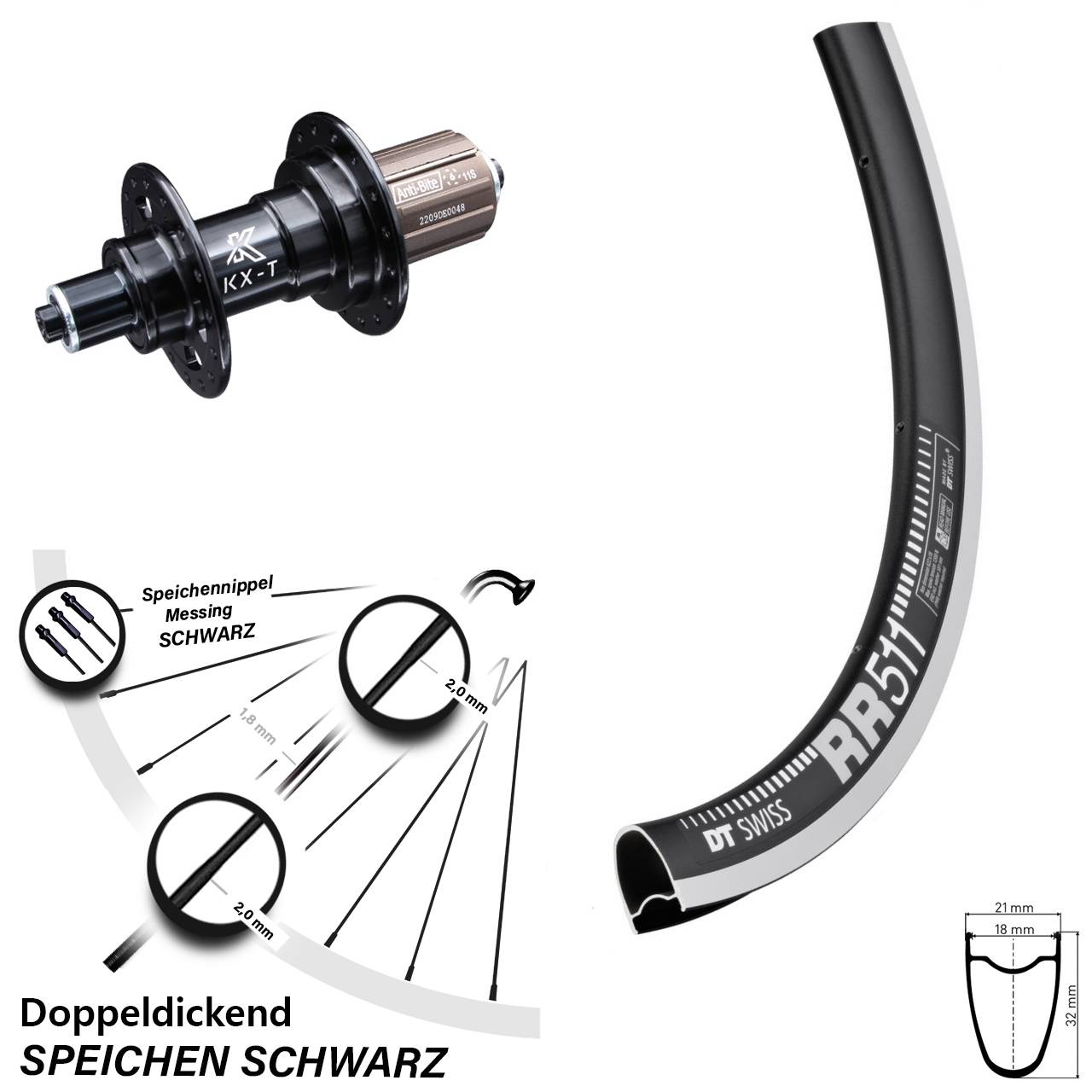 Hinterrad QR 28 Zoll DT Swiss RR511 KX-T 8-11 fach HG