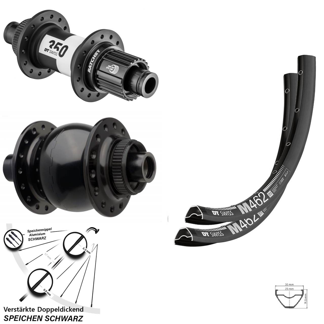 Laufrad-Satz 15x110 12x148 650B DT Swiss M462-350 Ratchet 36 SON 28 Micro Spline
