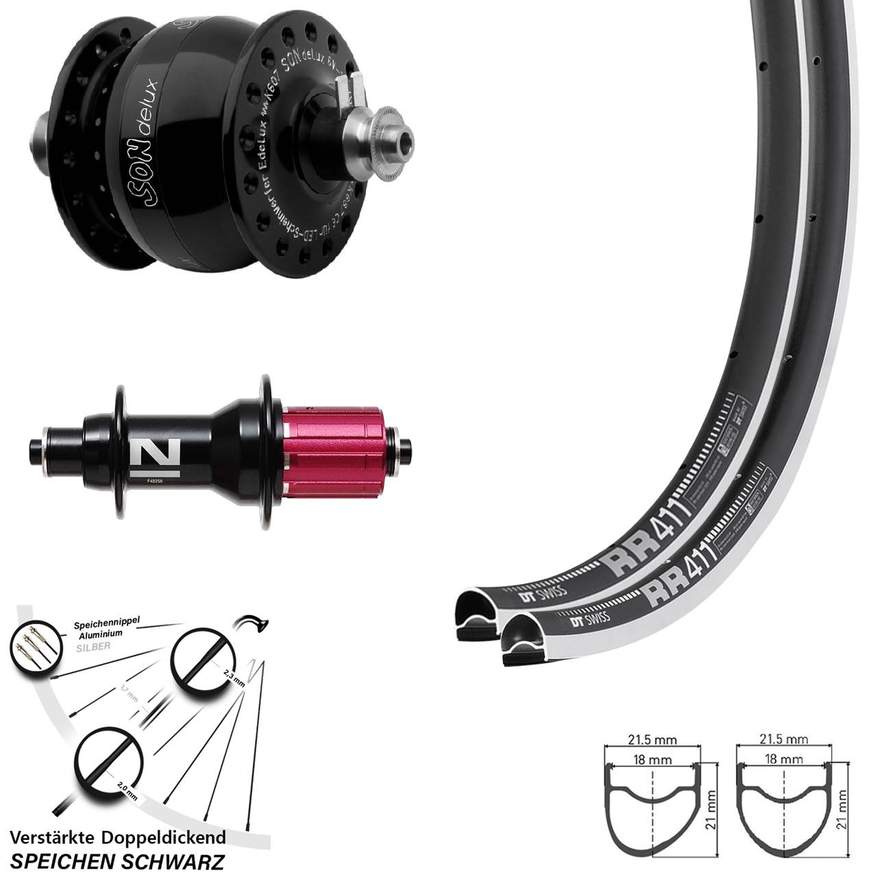 DT Swiss RR411 Novatec 8-12 fach SON delux Laufradsatz 28 Zoll 5x100/130
