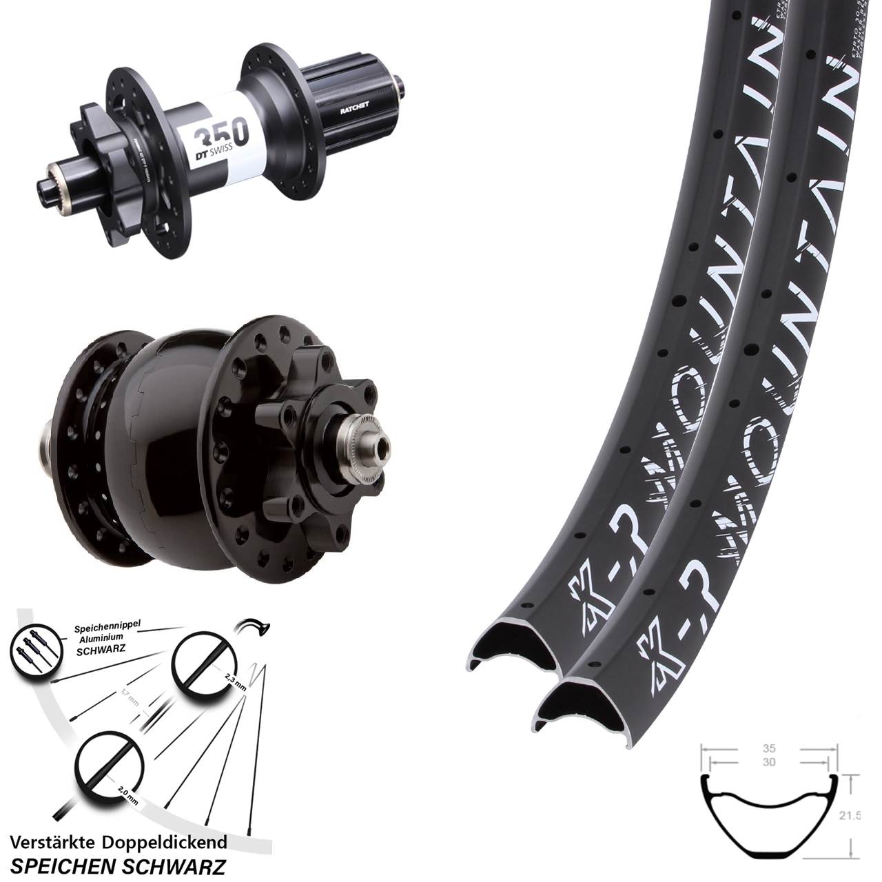 27,5 Zoll KX-R Mountain DT Swiss 350 SON 28 Disc 6-Loch Laufradsatz QR 8-11 fach HG