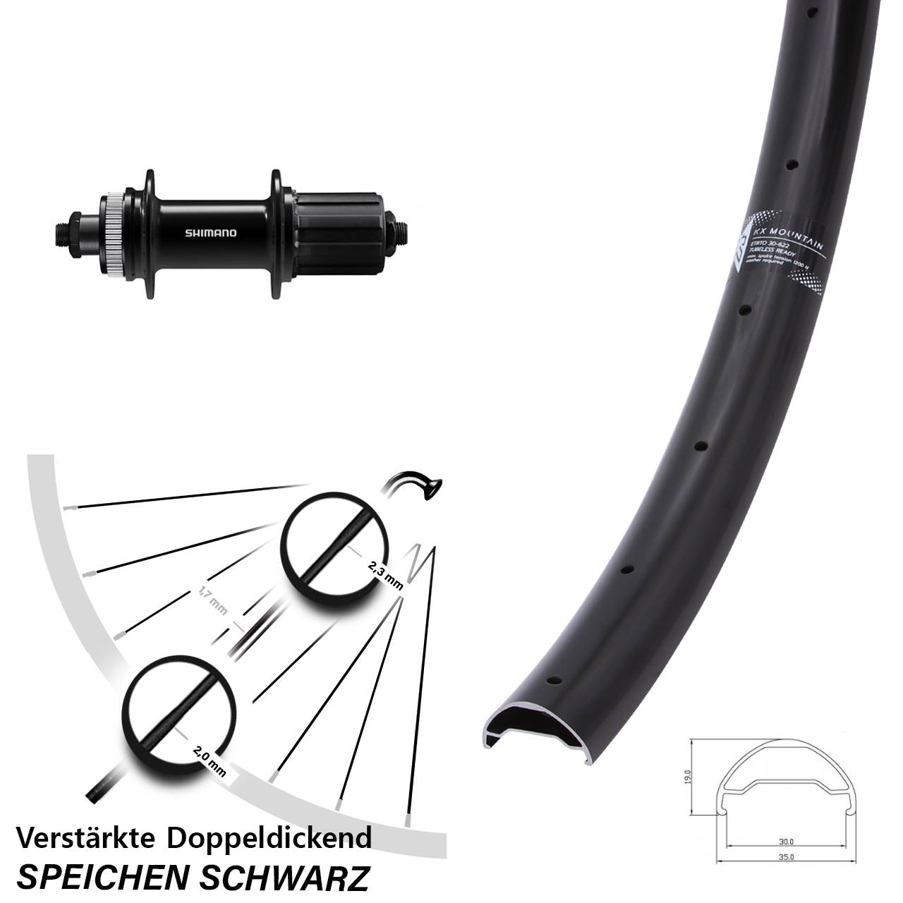 KX Mountain TR Shimano FH-QC400 29 Zoll Disc Laufrad für Schnellspanner 8-11 fach