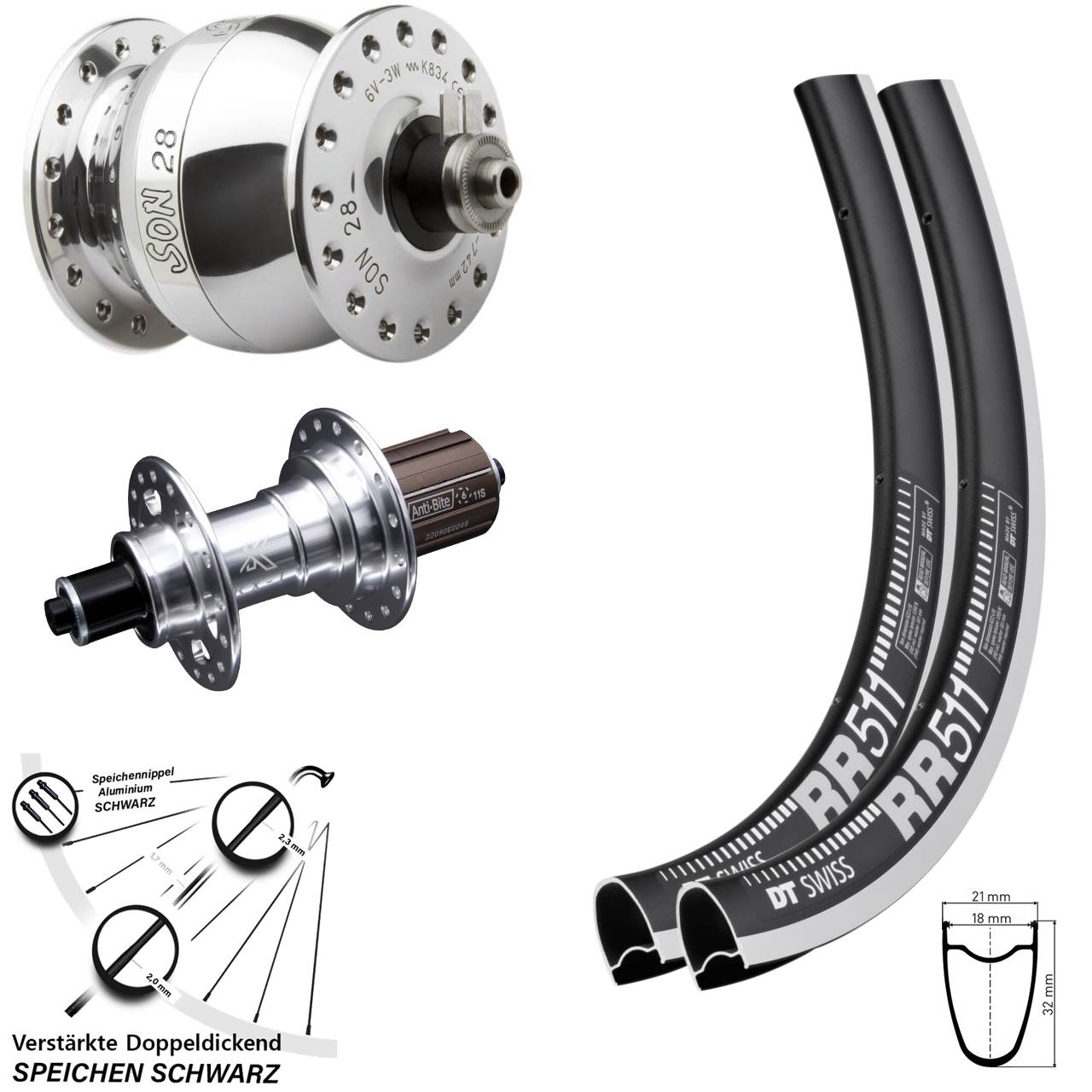 Laufrad-Satz 28 Zoll DT Swiss RR 511 KX-T SON 8-12 fach HG QR