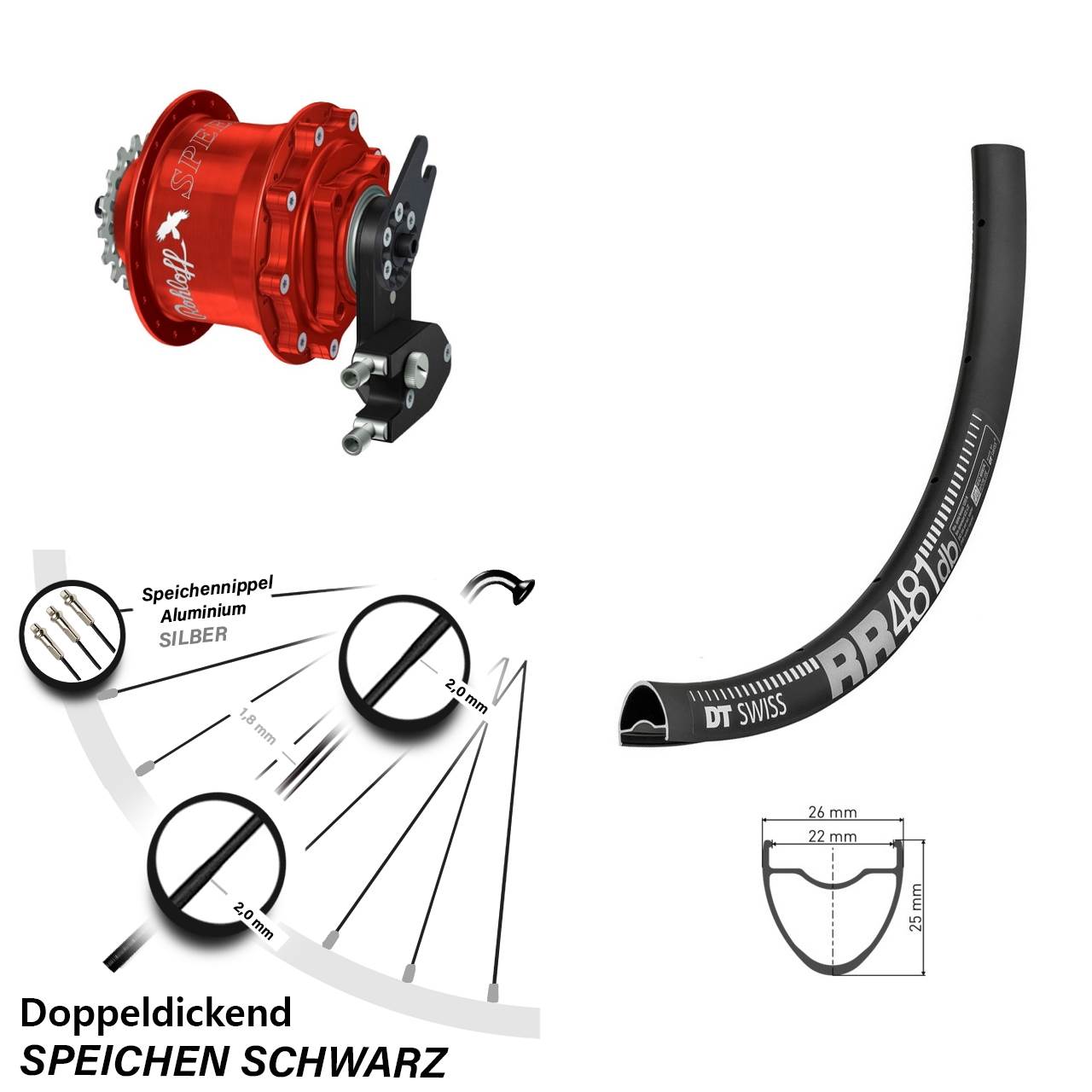 Disc Hinterrrad 28 Zoll DT Swiss RR481 Rohloff Speedhub CC DB OEM2 Tandem rot