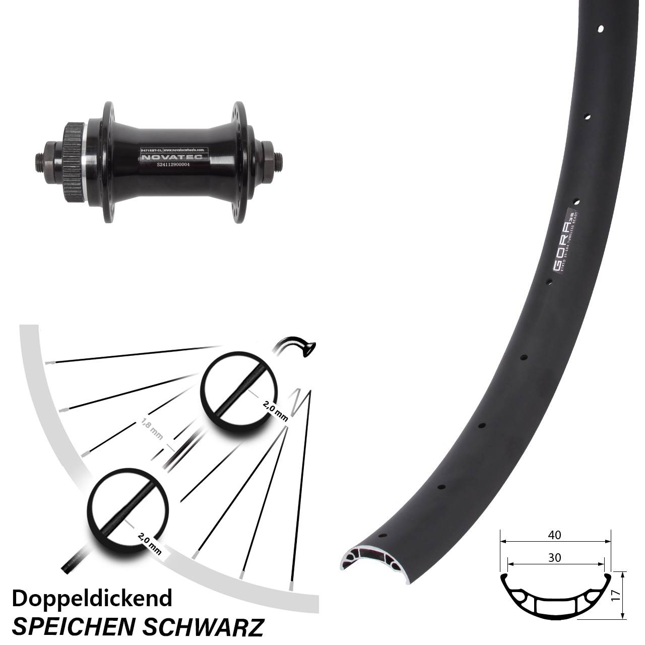 Gora 35 Novatec D471 27,5 Zoll Centerlock Vorderrad für Schnellspanner