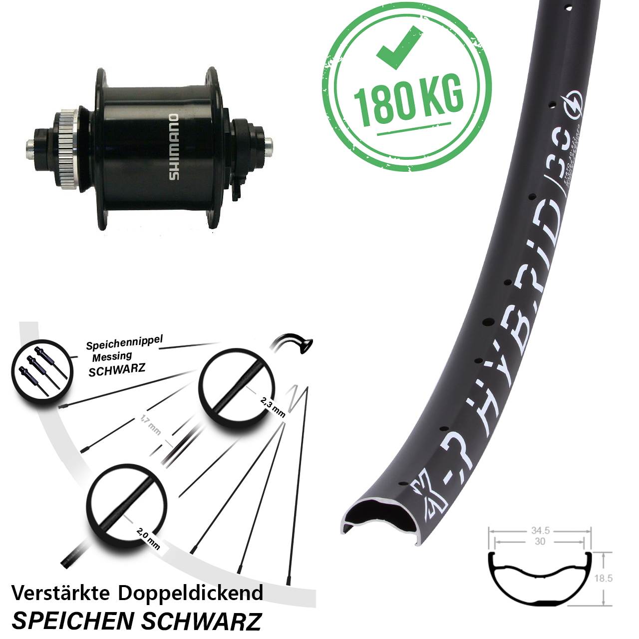 KX-R Hybrid 30 Shimano DH-UR700 29 Zoll Centerlock Dynamovorderrad QR