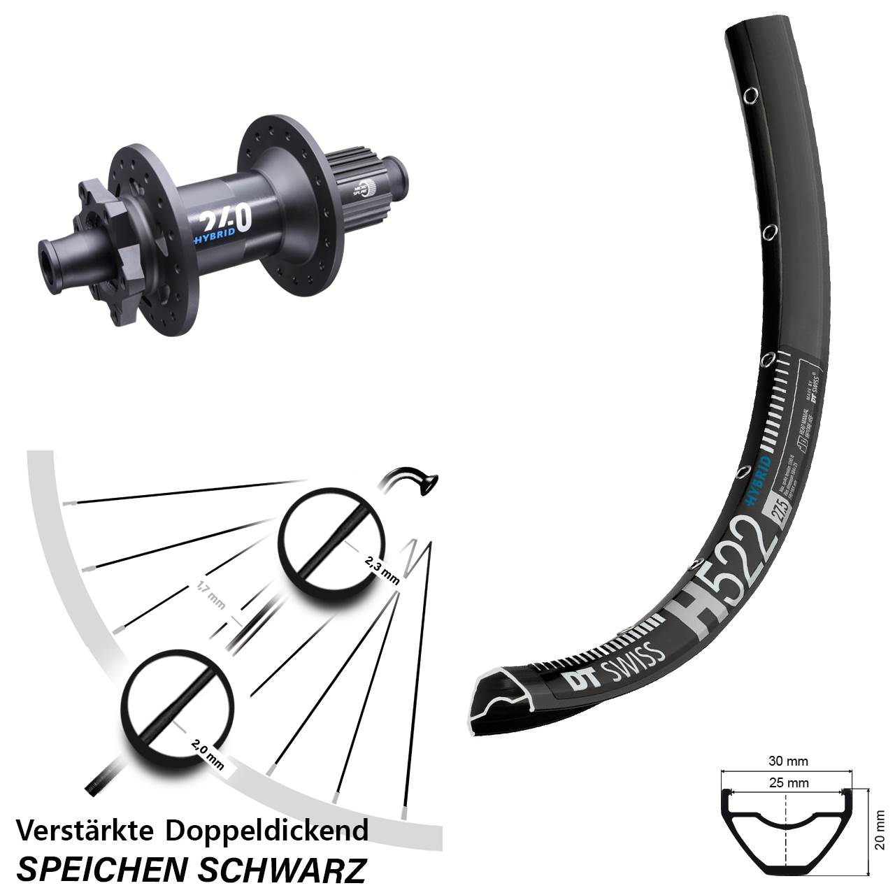 29 Zoll Hinterrad E-Bike H 522 DT Swiss 240 Hybrid Boost 6-Loch Micro Spline Shimano