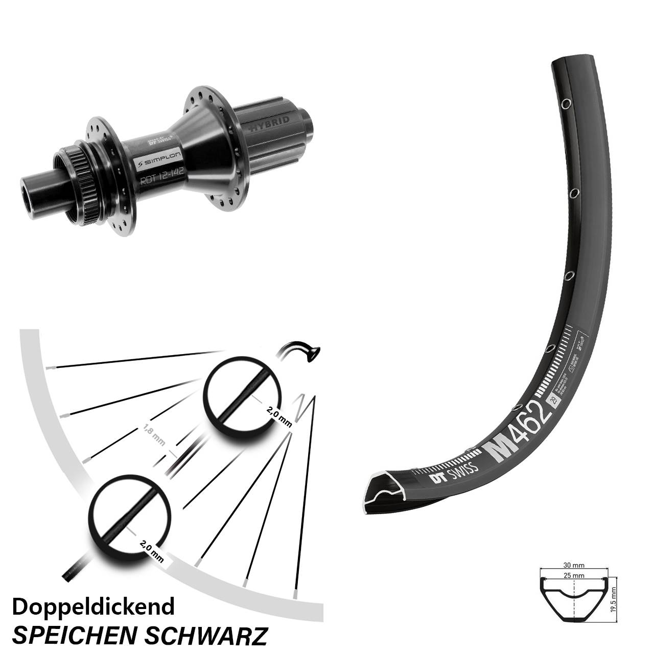 Centerlock Hinterrad 12x142 27,5 Zoll DT Swiss M 462-370 Hybrid 8-11 fach