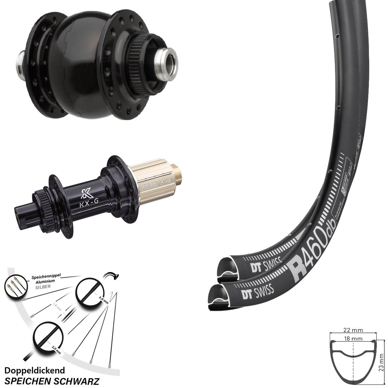 28 Zoll DT Swiss R 460 Disc KX-G SONdelux Disc Laufradsatz 12x100/142 8-12 fach