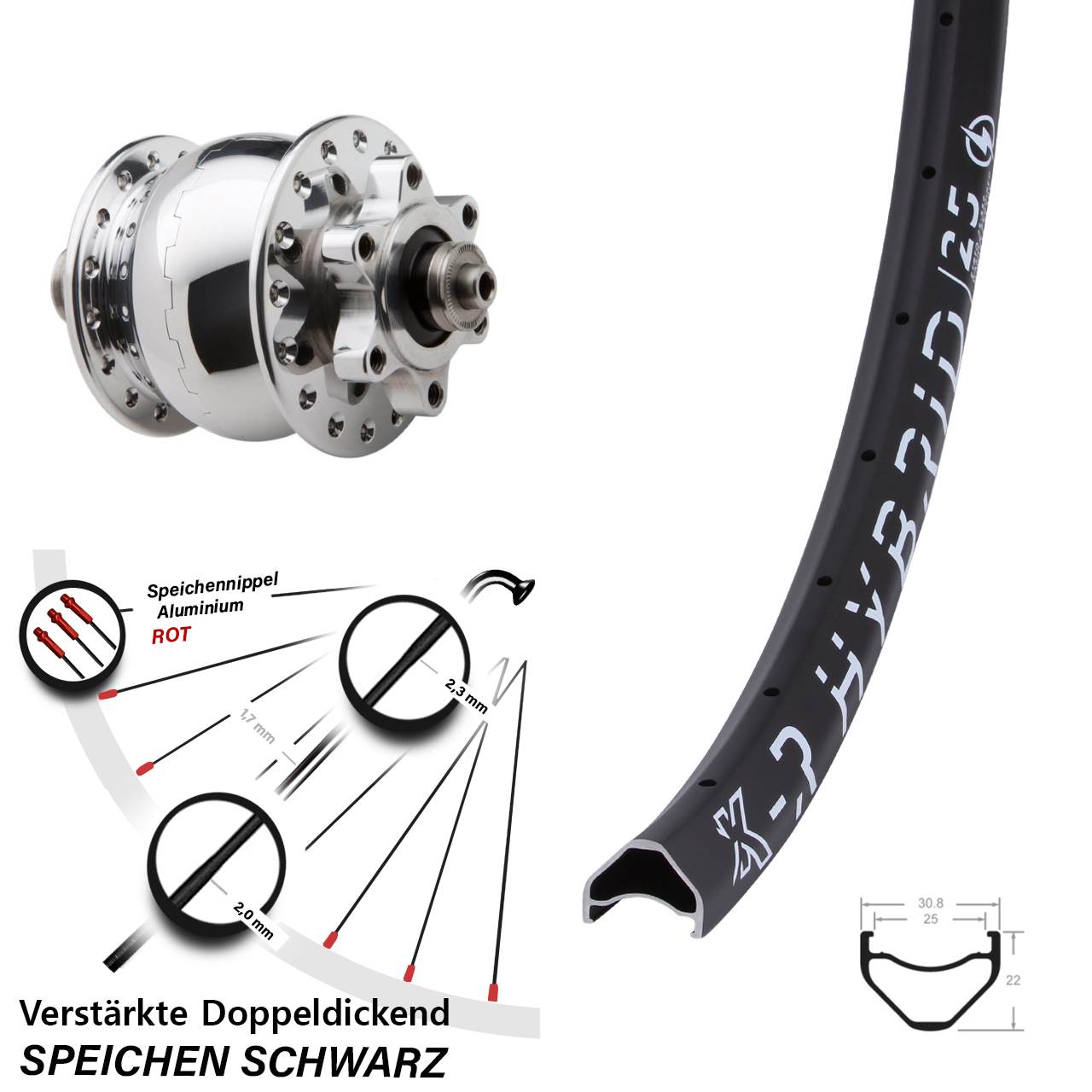 SON 28 KX-R Hybrid 25 28-29 Zoll Disc Vorderrad mit Nabendynamo QR