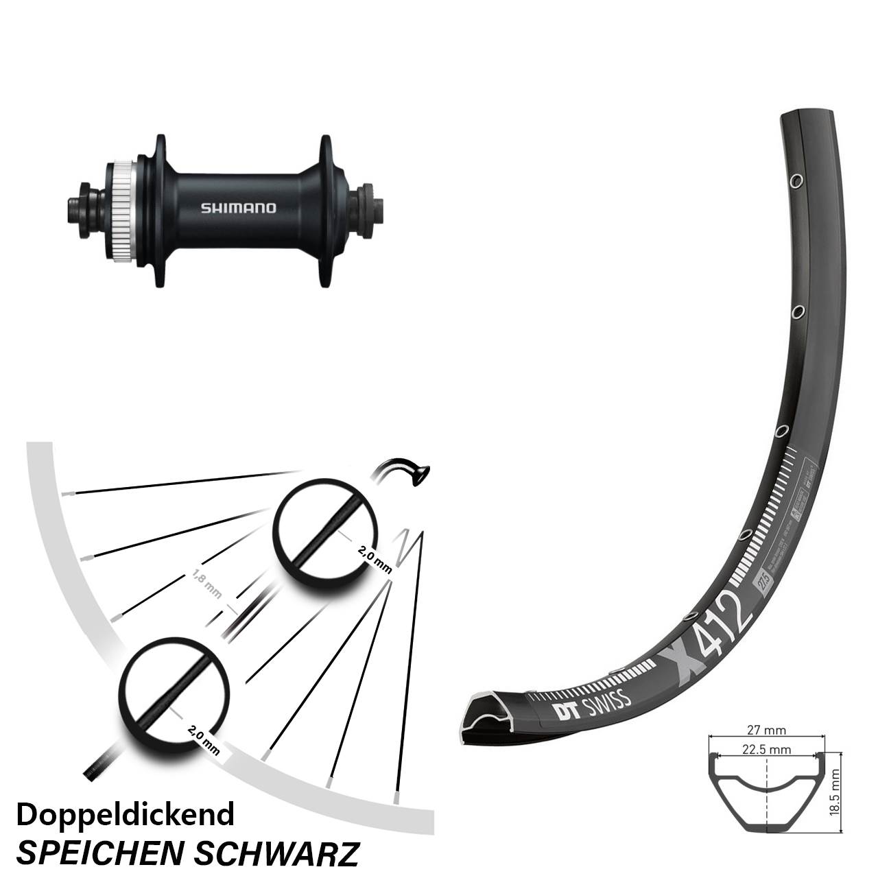 DT Swiss X412 Shimano HB-M4050 28-29 Zoll Disc Laufrad für Schnellspanner