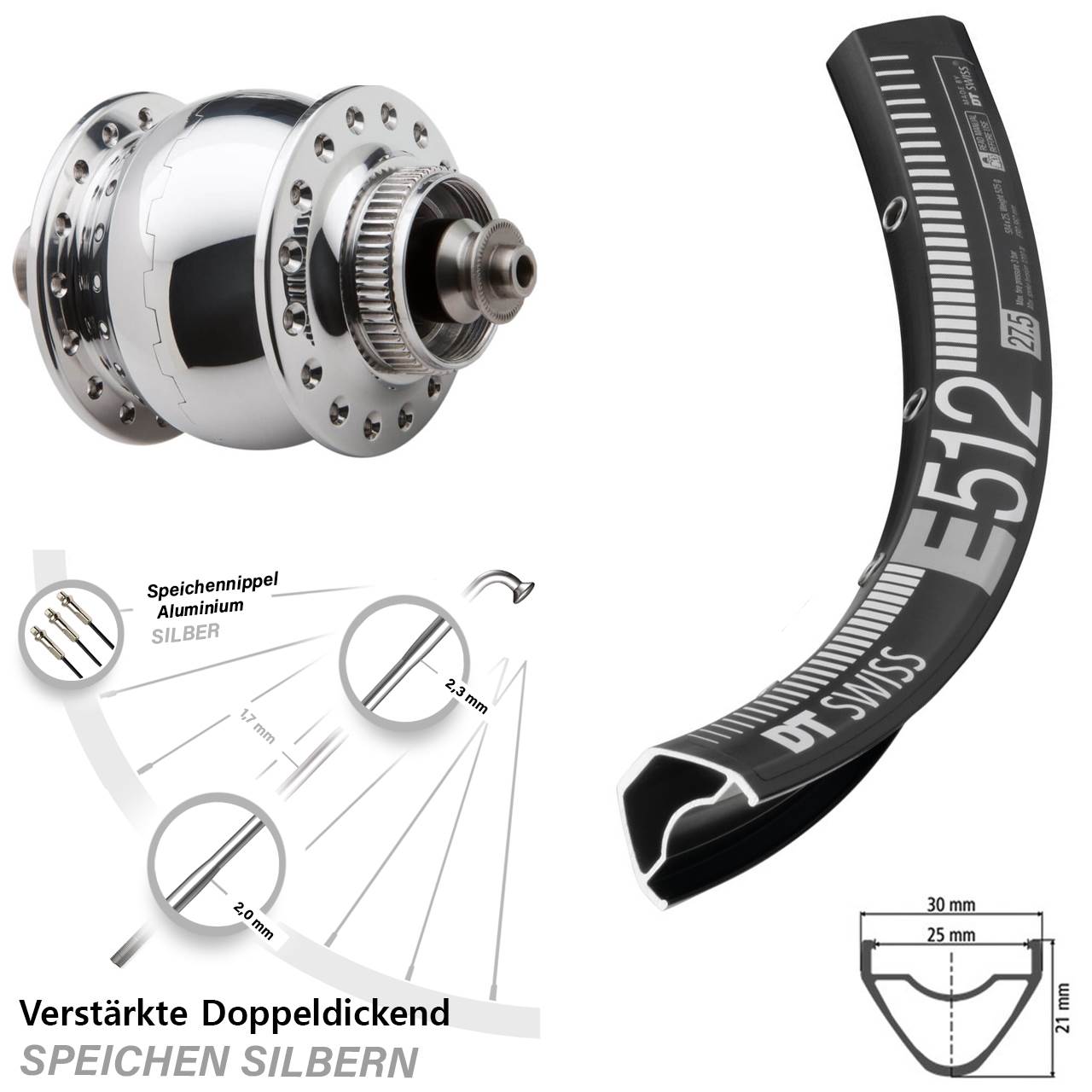 DT Swiss E 512 SONdelux Disc 29 Zoll Nabendynamolaufrad für Schnellspanner