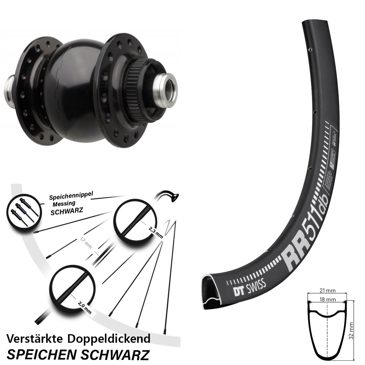 SON28 DT Swiss RR 511 28 Zoll Disc Vorderrad mit Nabendynamo 12x110 Boost