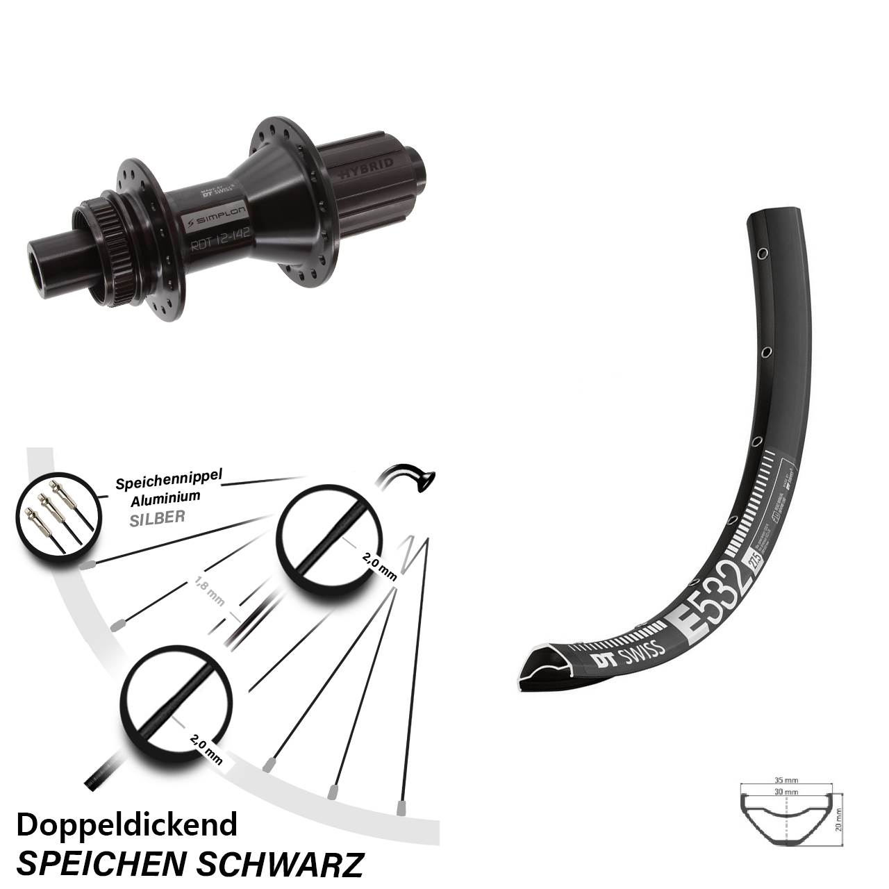 Centerlock Hinterrad 27,5 Zoll DT Swiss E 532-370 Hybrid 8-11 fach 12x142