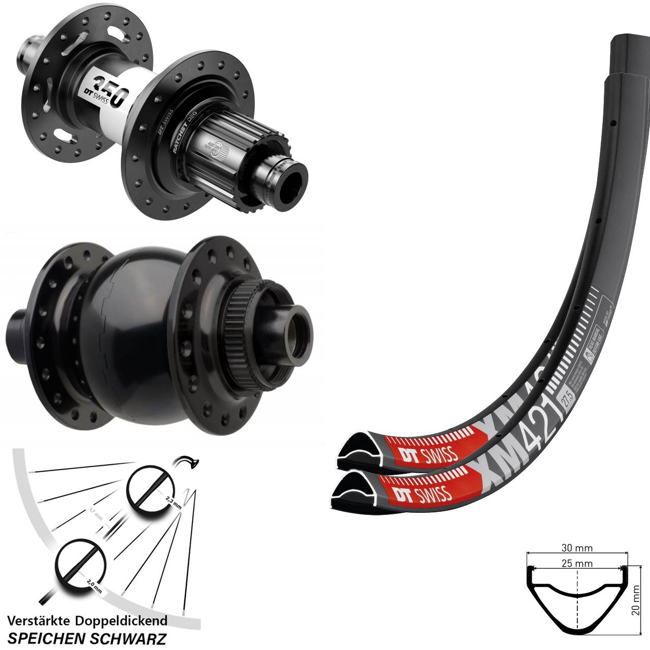 650B DT Swiss XM 421 350 DEG 72 SON 28 Centerlock Laufradsatz Boost Micro Spline