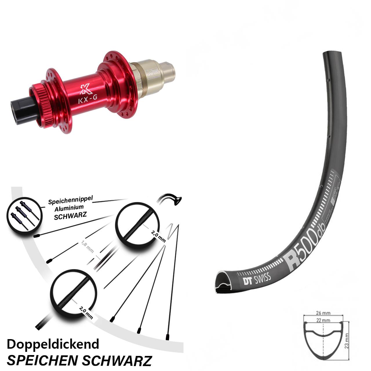29 Zoll DT Swiss R500 KX-G rot Hinterrad Centerlock 12x142