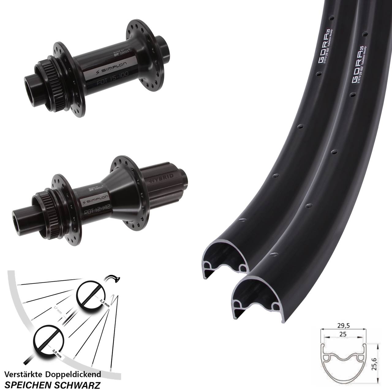 Gora 25 DT Swiss 370 Hybrid 28-29 Zoll Disc Laufradsatz 15x100 12x142 8-11 fach