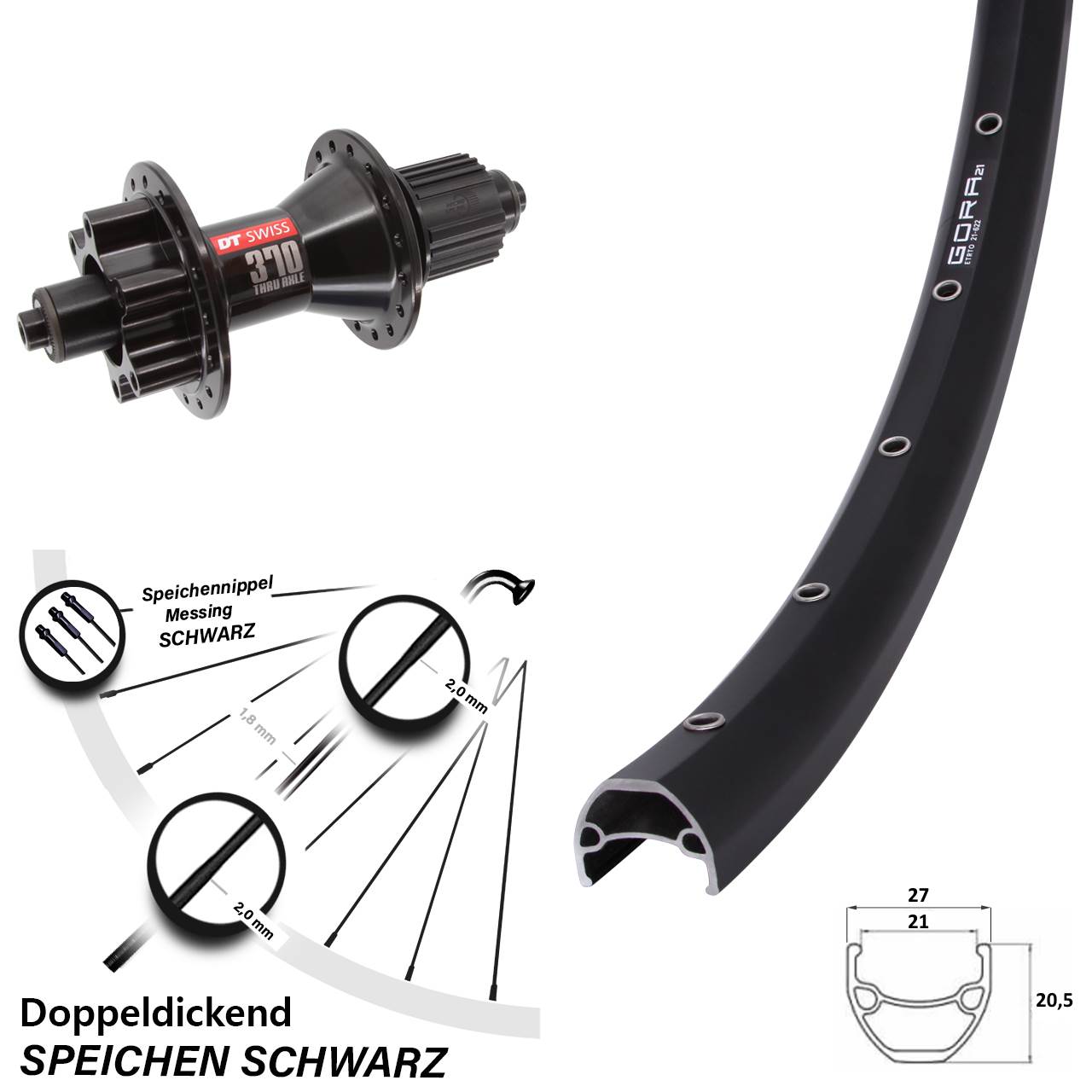 Disc Laufrad 28 Zoll Gora 21 DT Swiss 370 Hybrid Micro Spline für Schnellspanner