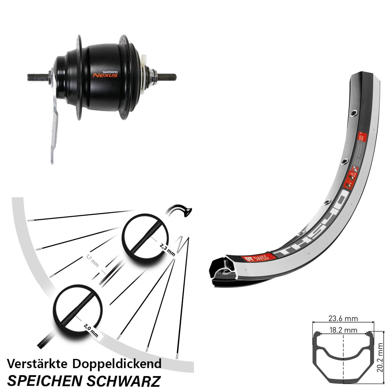 28 Zoll Hinterrad DT TK540 Shimano Nexus 8 Gang mit Rücktrittbremse