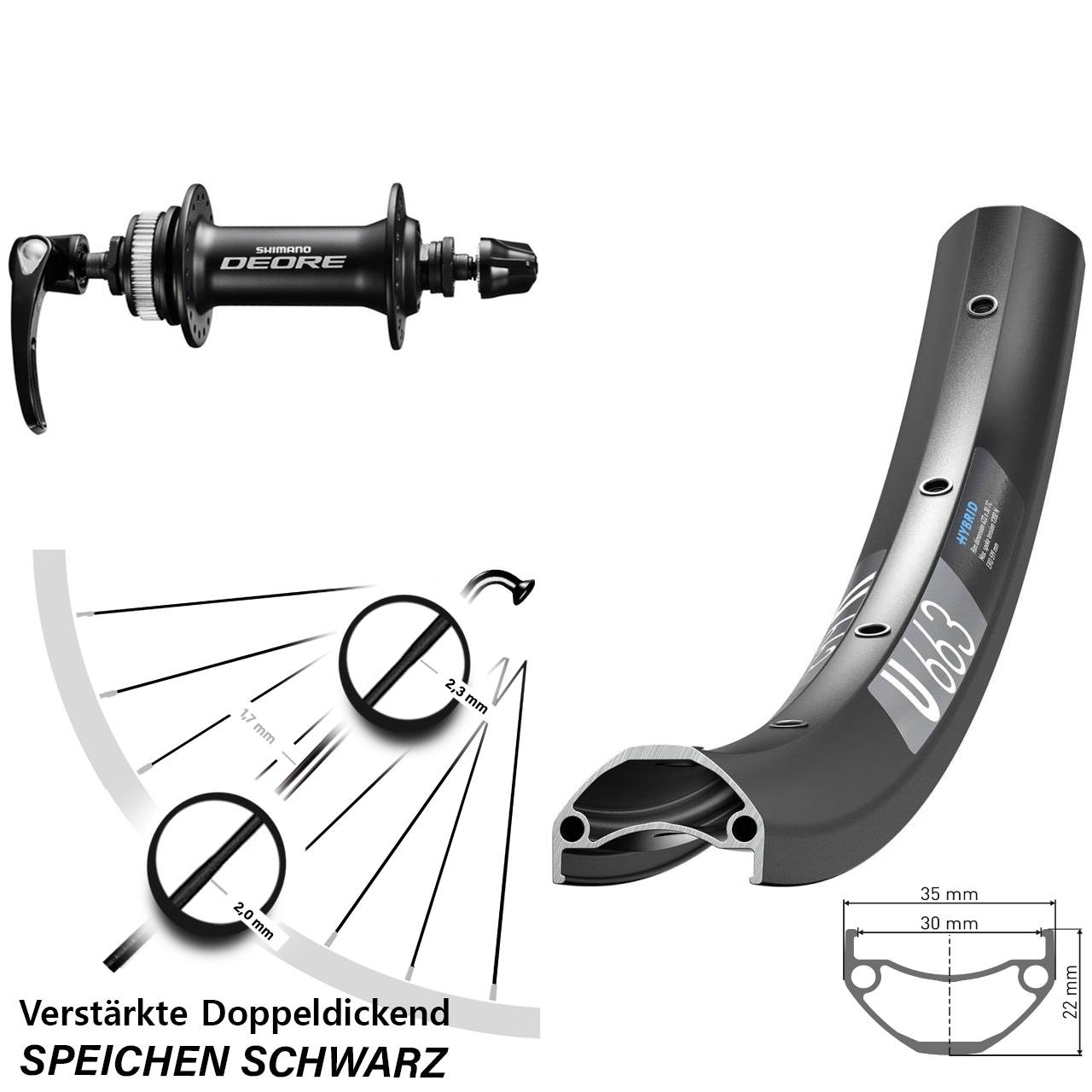 Centerlock Vorderrad 20 Zoll DT Swiss U663 Shimano Deore QR