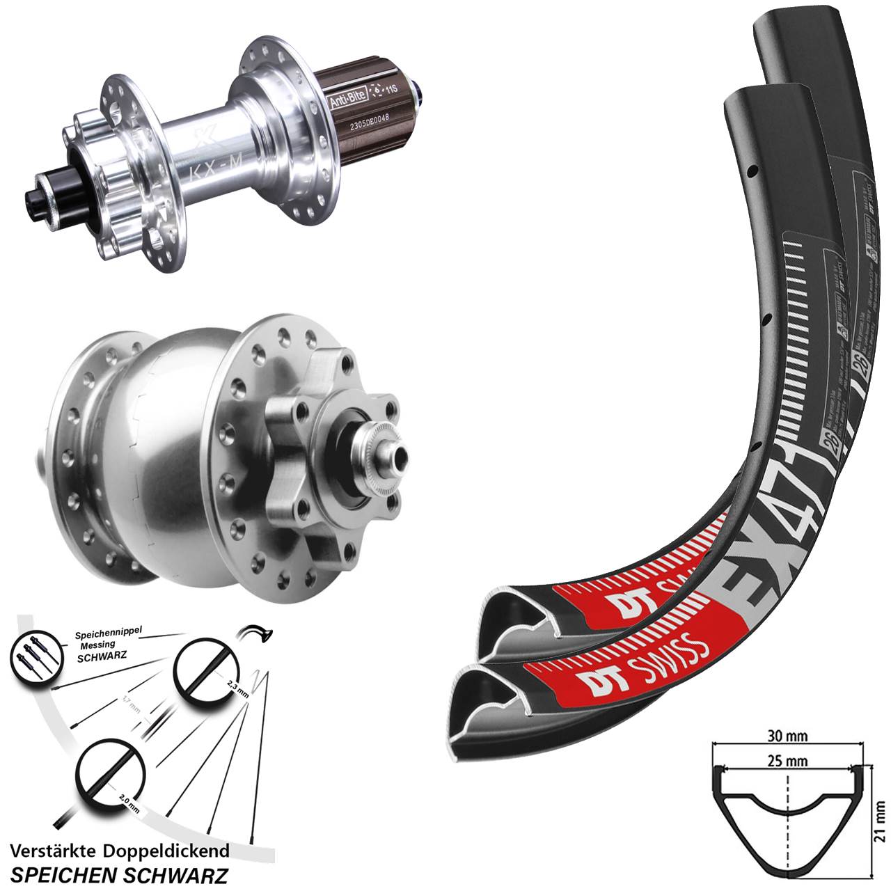 27,5 Zoll DT Swiss EX 471 KX-M SON 28 Disc Laufradsatz QR 8-12 fach