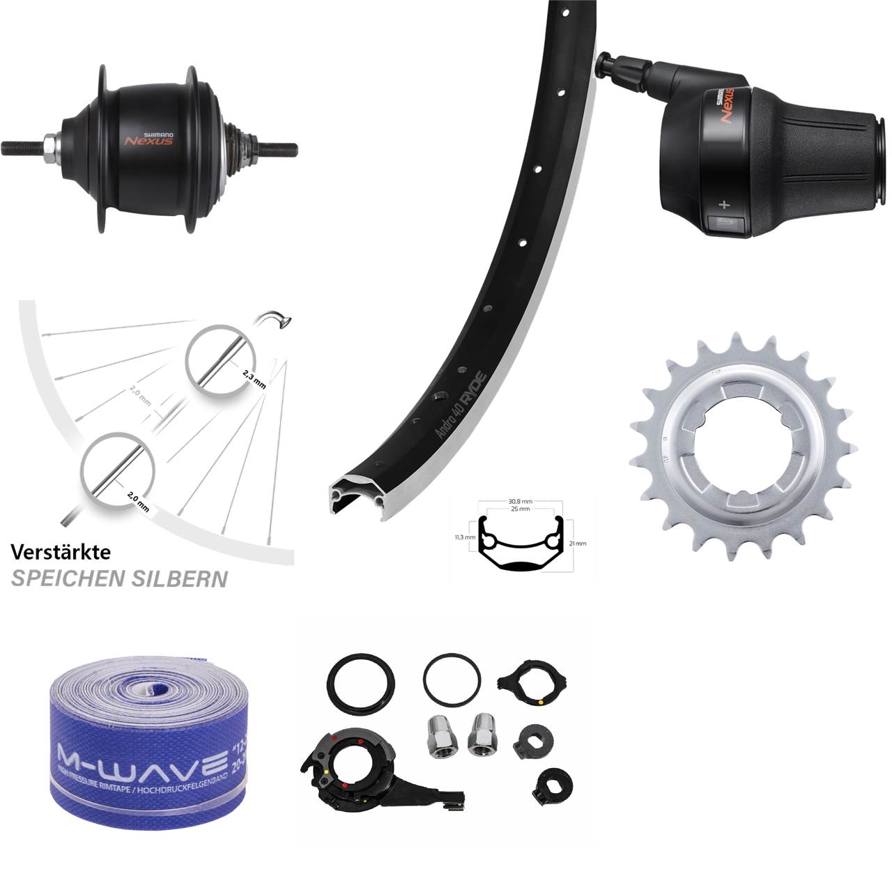 Ryde Andra 40 Shimano Nexus 8 Gang Premium 20 Zoll Hinterrad