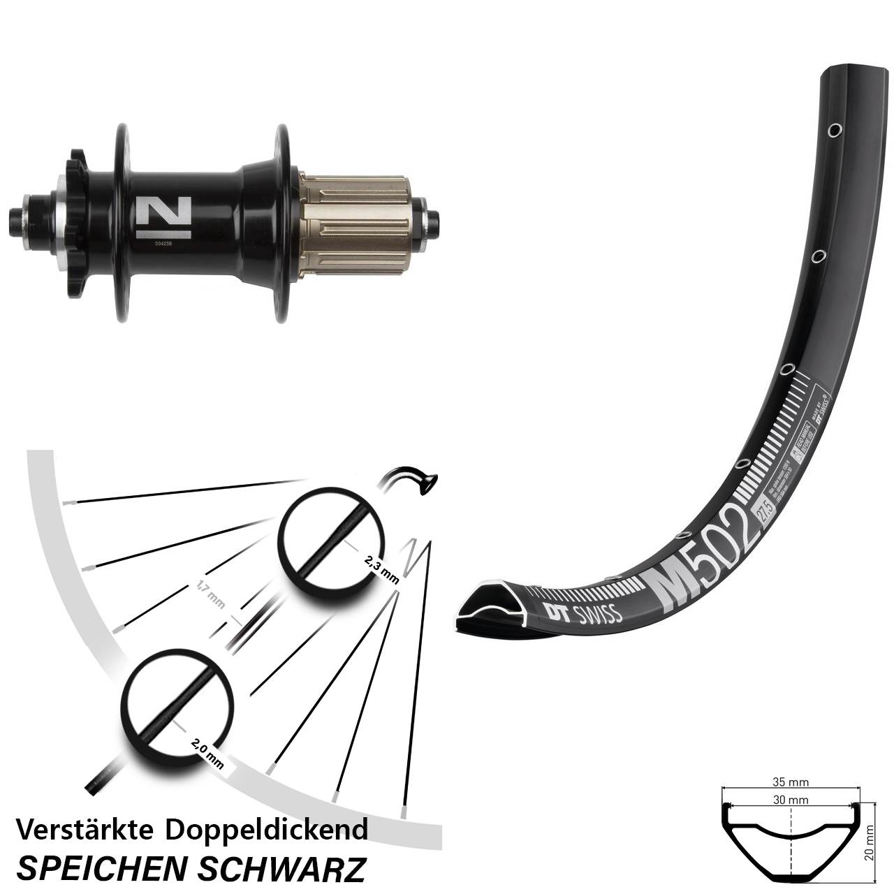 27,5 Zoll DT Swiss M502 Novatec D042 Hinterrad 6-Loch QR 8-11 fach
