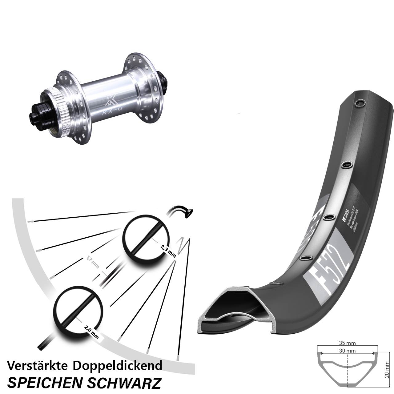 29 Zoll DT Swiss F 572 KX-G Centerlock Vorderrad für Schnellspanner