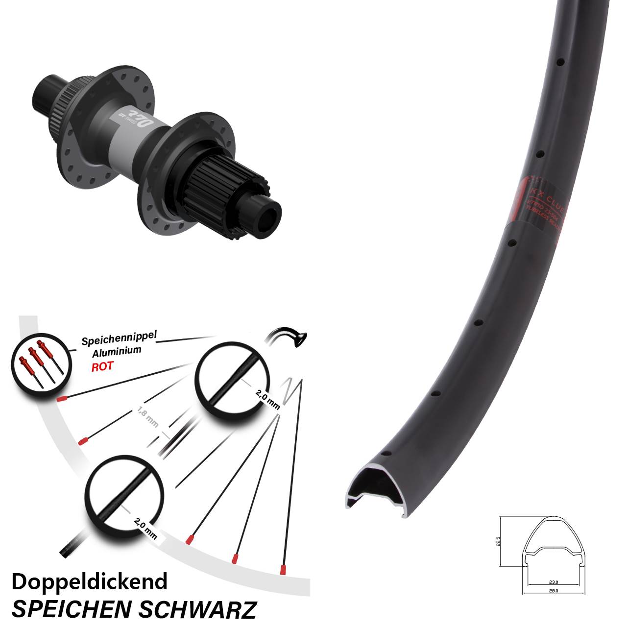 28 Zoll KX Clue DT Swiss 370 Centerlock Hinterrad 12x142 Micro Spline