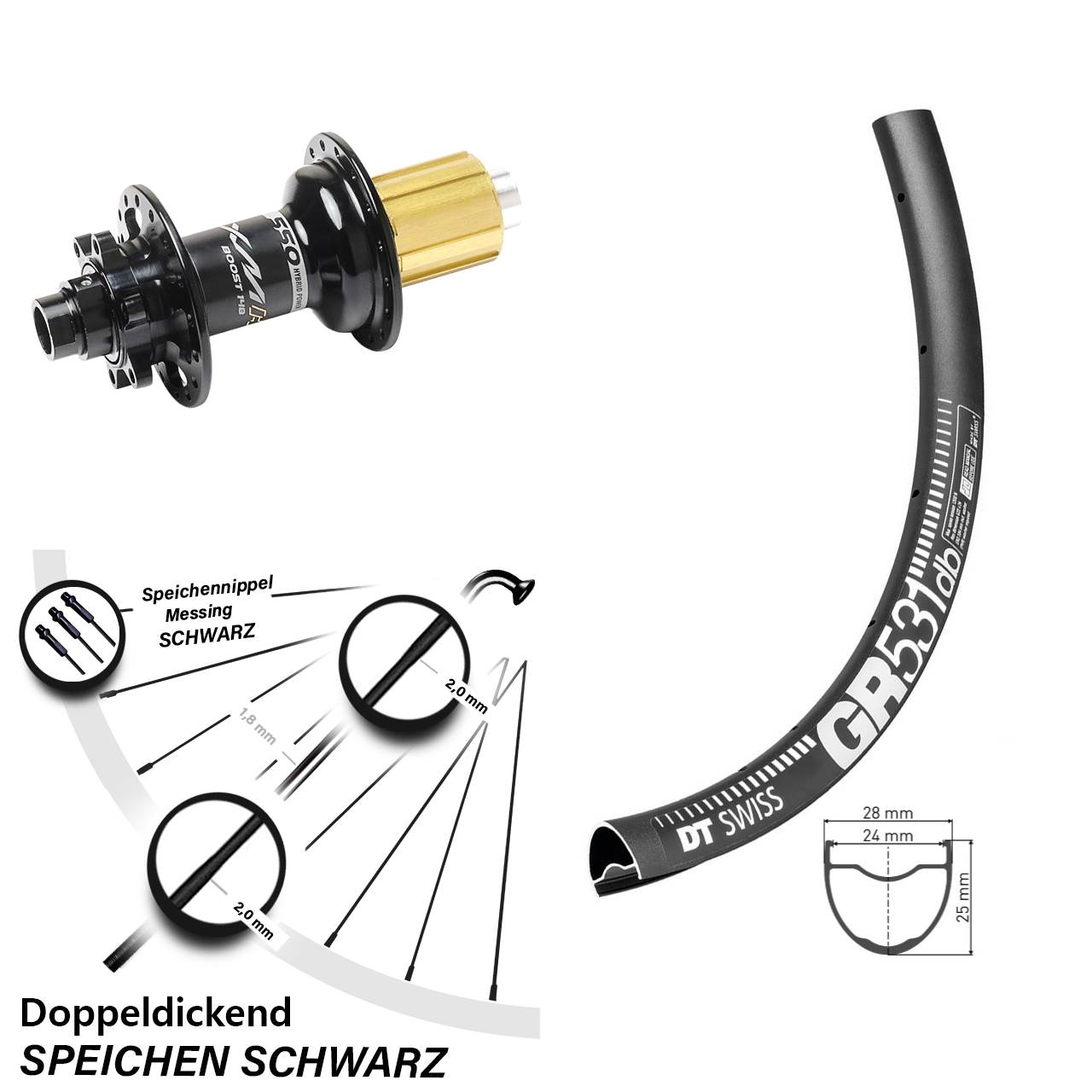 27,5 Zoll DT Swiss GR531 Miche XMH 550 Hinterrad 6-Loch 12x148 8-11 fach HG