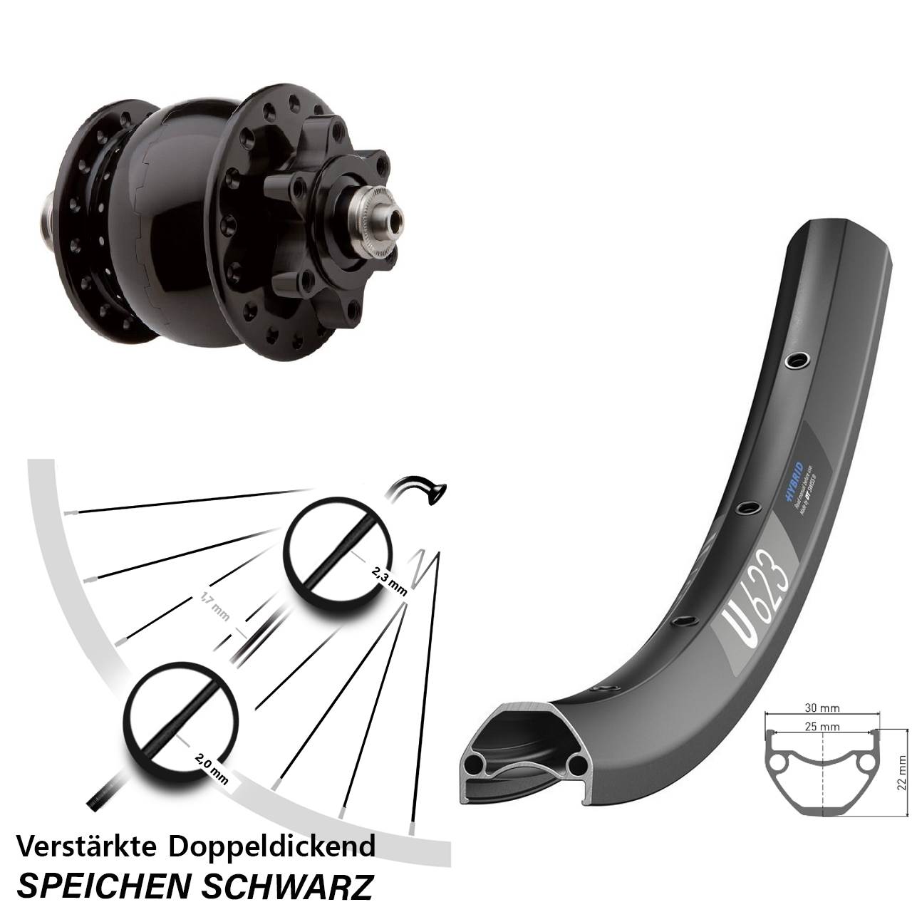 29 Zoll DT Swiss U623 SON 28 6-Loch Nabendynamovorderrad QR