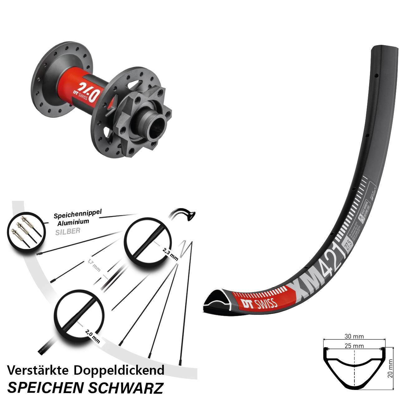 DT Swiss XM 421 DT Swiss 240 27,5 Zoll Vorderrad 6-Loch 15x110 Boost