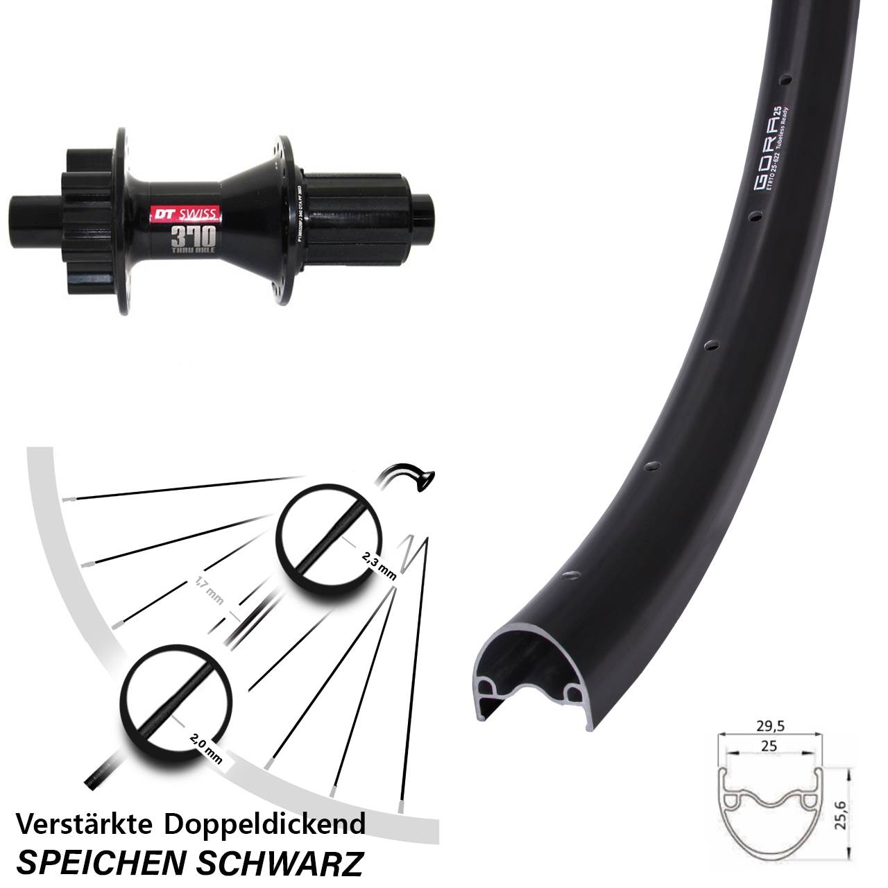 Disc Laufrad 29 Zoll Gora 25 DT Swiss 370 Hybrid 8-11 fach 12x142