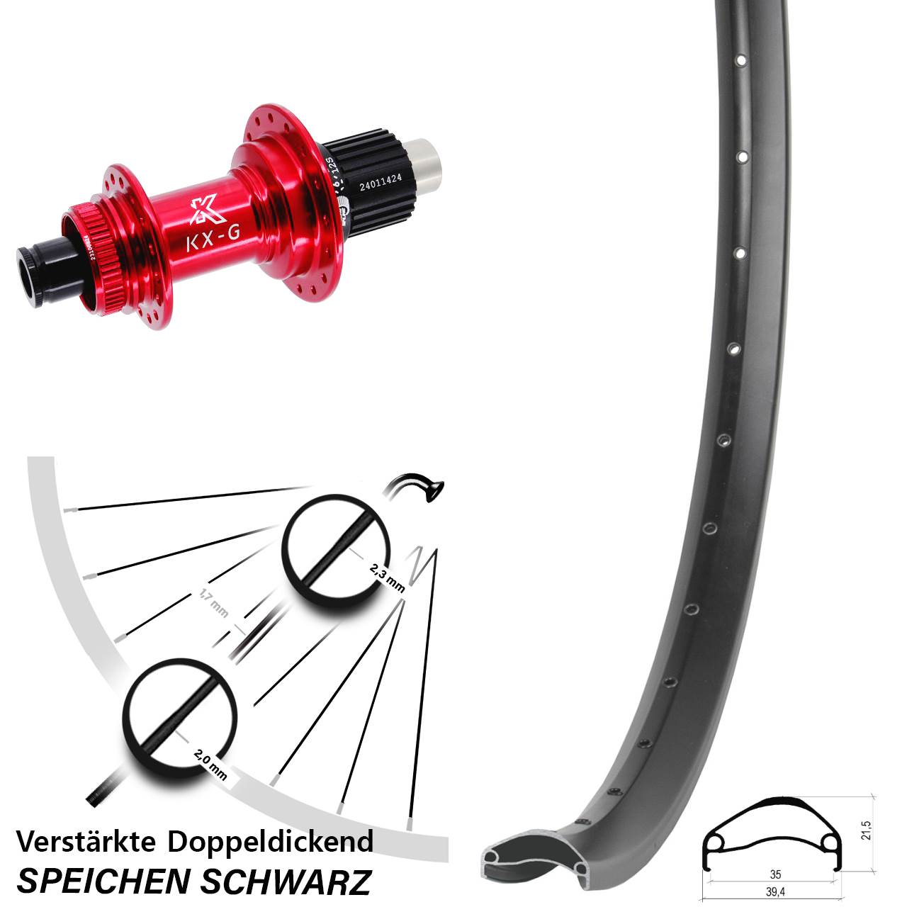 Centerlock Hinterrad 12x142 29 Zoll Ambrosio E35 KX-G rot Shimano Micro Spline