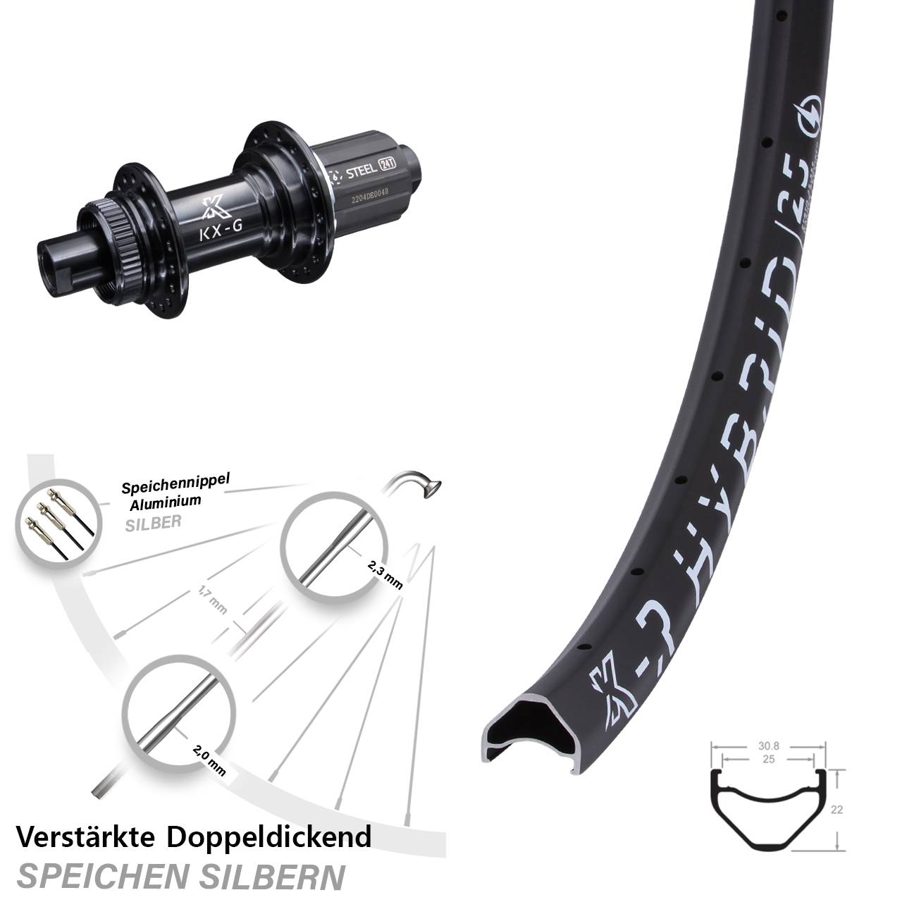 KX-GSR Hybrid 25 12x142 mm Centerlock Hinterrad 28-29 Zoll 8-12 fach
