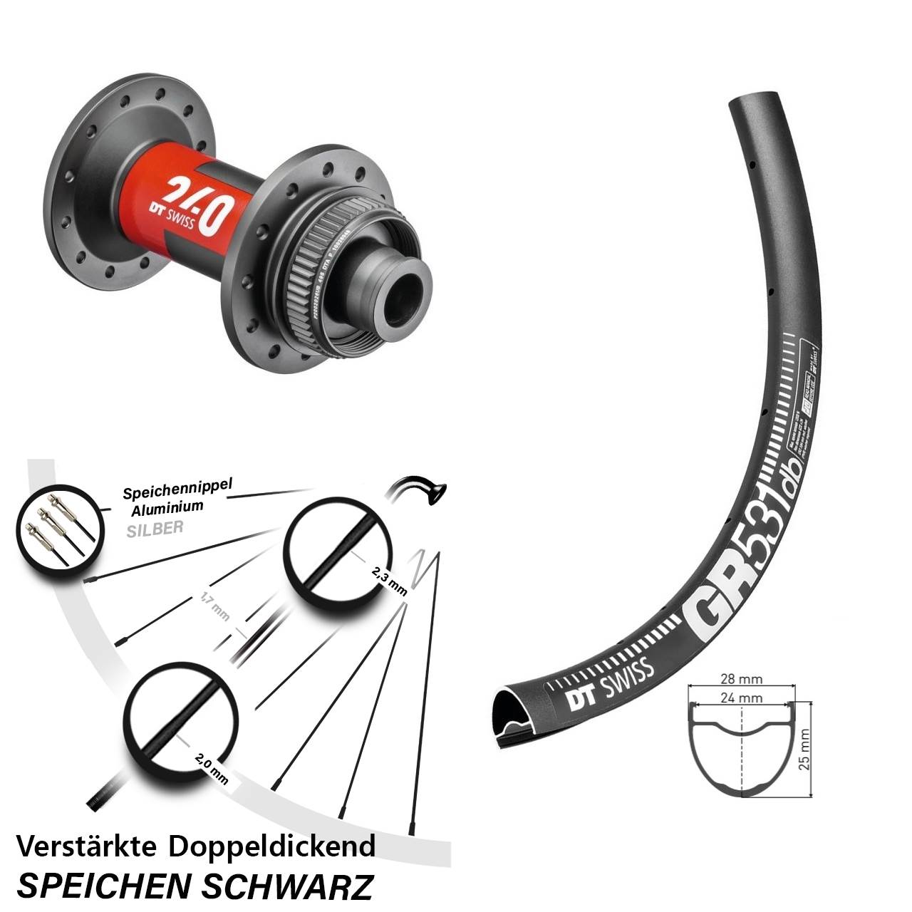 Centerlock Vorderrad 27,5 Zoll DT Swiss GR531-240 12x100