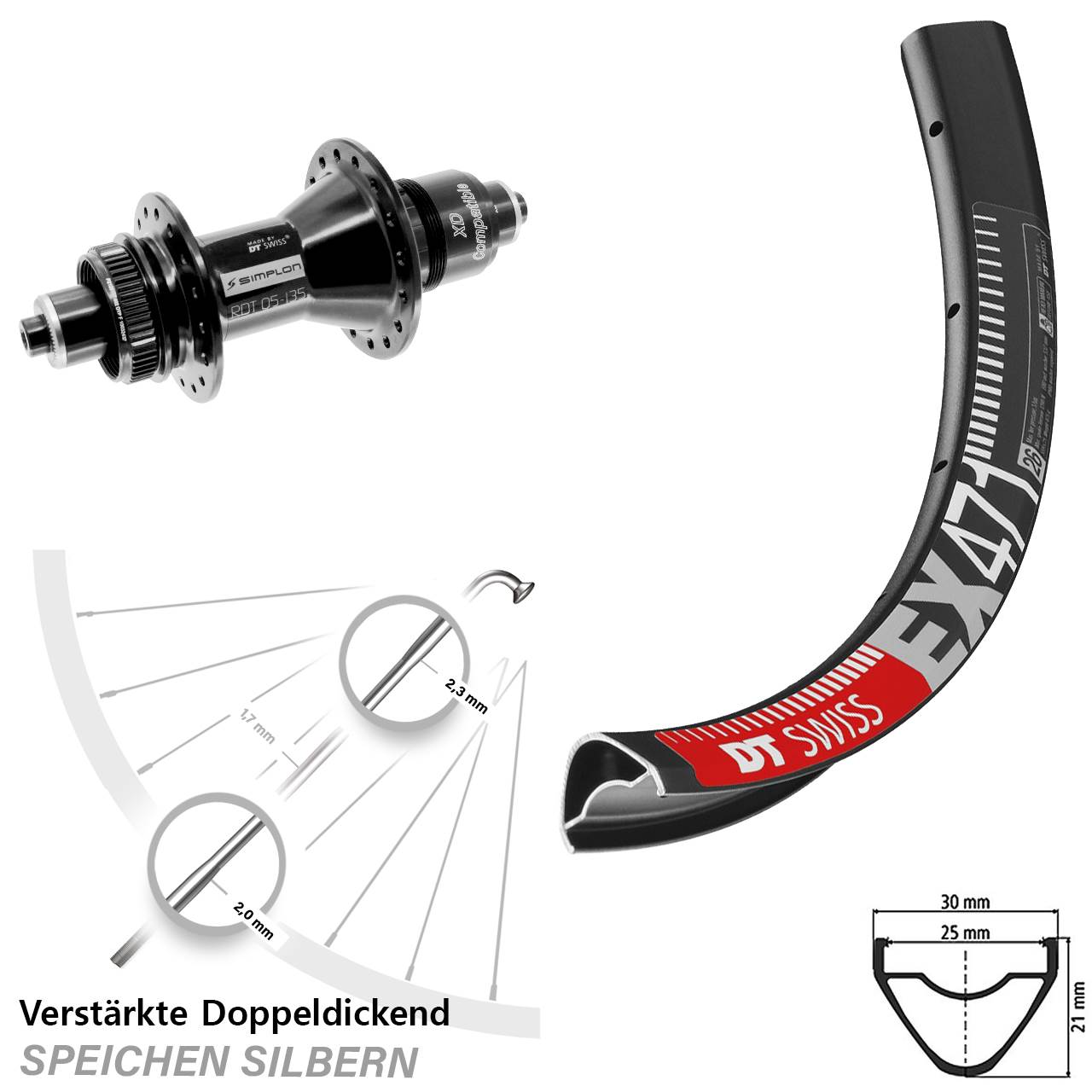 29 Zoll DT Swiss EX471-370 Disc Laufrad QR SRAM XD