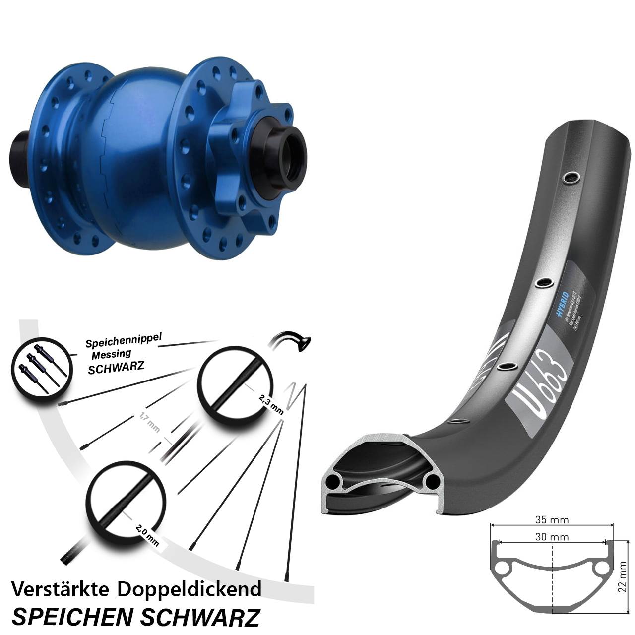 DT Swiss U663 SON 28 blau 29 Zoll Dynamo-Vorderrad 6-Loch 15x110 Boost