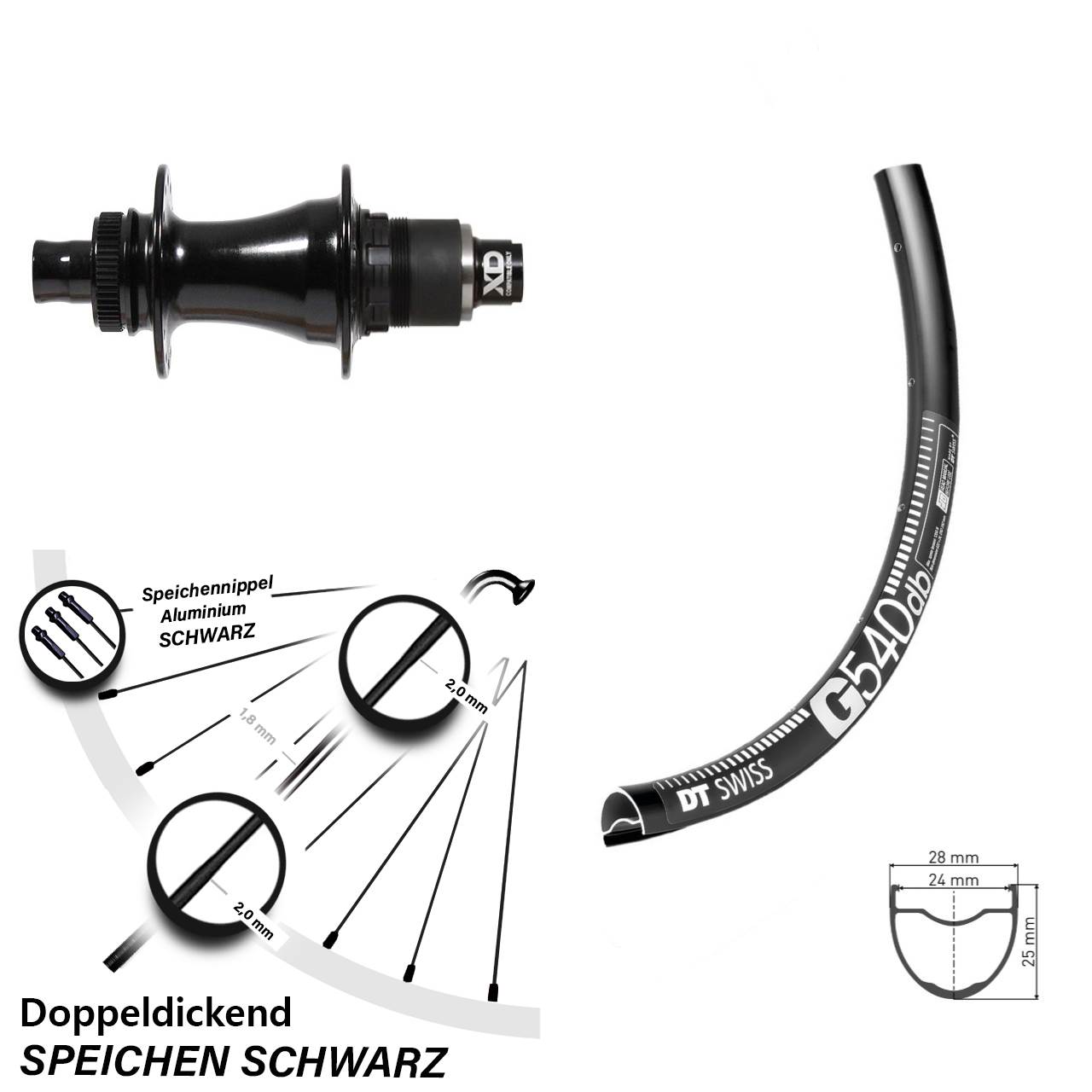 Disc Hinterrad 28 Zoll DT Swiss G540 Formula CL-142S XD 12x142