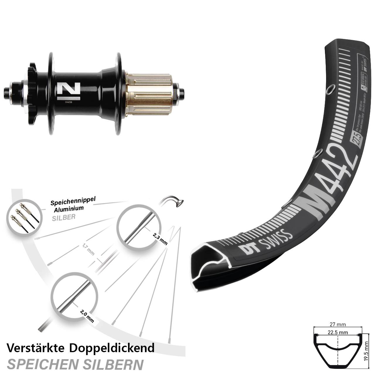 DT Swiss M 442 Novatec D042 29 Zoll 6-Loch Hinterrad für Schnellspanner 8-11 fach HG