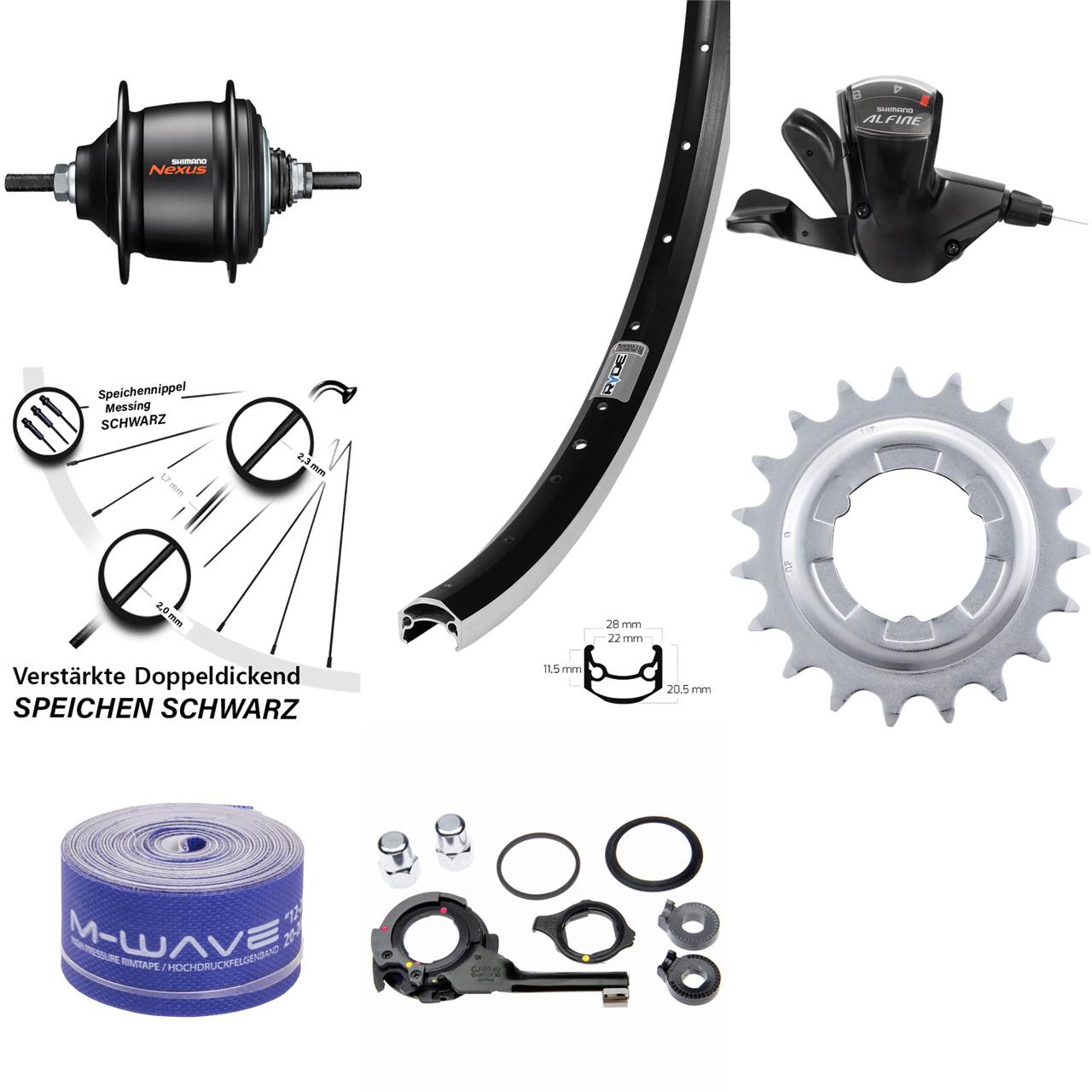 27,5 Zoll Ryde Andra 35 Shimano Nexus 8 Gang Freilauf Hinterrad schwarz