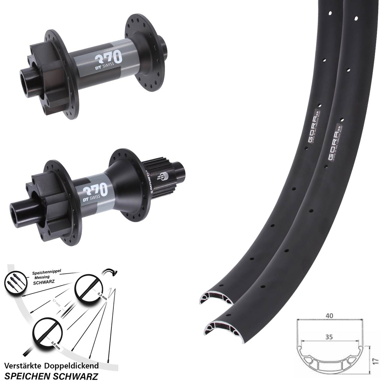 Boost 6-Loch Laufradsatz 15x110 12x148 27,5 Zoll Gora 35 DT Swiss 370 Micro Spline