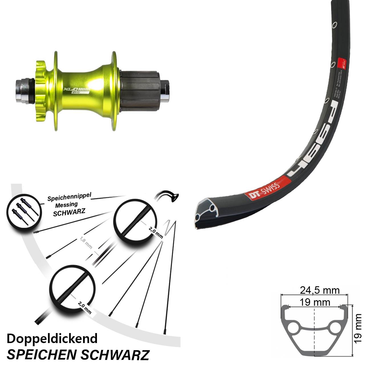 Disc Laufrad 12x142 28 Zoll DT Swiss 466 XLC Evo grün 8-11 fach HG