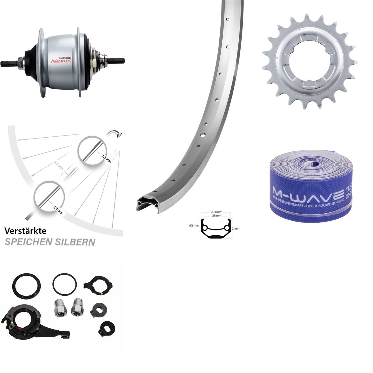 24 Zoll Ryde Andra 40 Shimano Nexus 8 Gang Hinterrad mit Freilauf silbern
